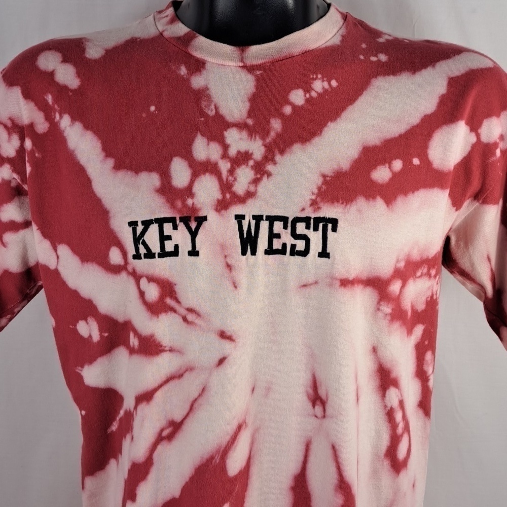 Vintage Key West embroidered bleach dyed LG red & white casual summer t-shirt
